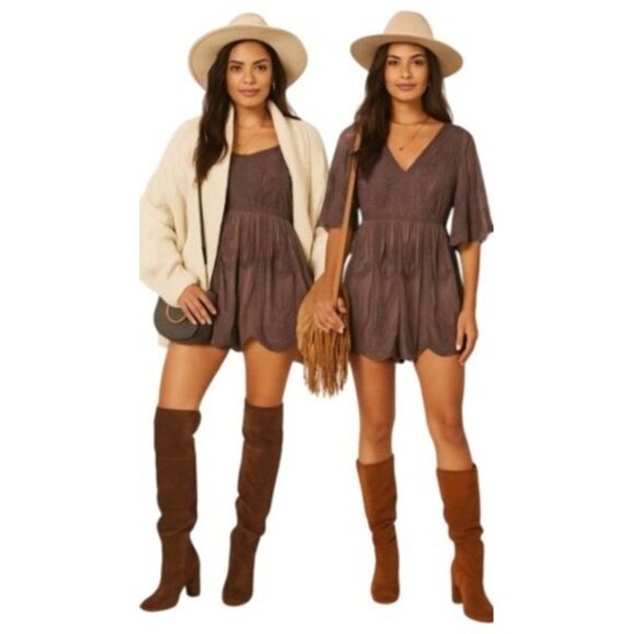 Wishlist Taupe Brown S Romper – Boho vibe Embroidered Cottage core Festival Read - Picture 2 of 9